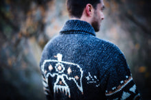Load image into Gallery viewer, Lost Horizons Knitwear - Eagle Sweater Jacket – Thunderbird Design: Dark Natural / L