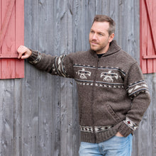 Load image into Gallery viewer, Lost Horizons Knitwear - Eagle Sweater Jacket – Thunderbird Design: Dark Natural / L