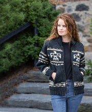 Load image into Gallery viewer, Lost Horizons Knitwear - Eagle Sweater Jacket – Thunderbird Design: Dark Natural / L
