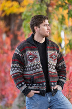 Load image into Gallery viewer, Lost Horizons Knitwear - Mateo Wool Sweater – Southwestern Knit Zip Cardigan: Black natural / L