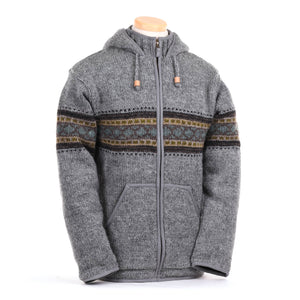 Lost Horizons Knitwear - Wayne Wool Zip Hoodie Sweater Jacket: Black Natural / M