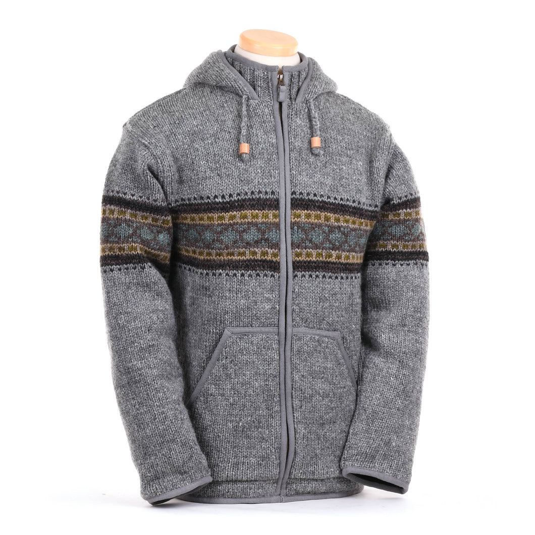 Lost Horizons Knitwear - Wayne Wool Zip Hoodie Sweater Jacket: Heather Grey / M