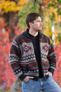 Lost Horizons Knitwear - Mateo Wool Sweater – Southwestern Knit Zip Cardigan: Black natural / L